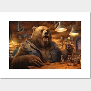 Grizzly Bear Animal Fun Drinking Happy Relax Time Posters and Art